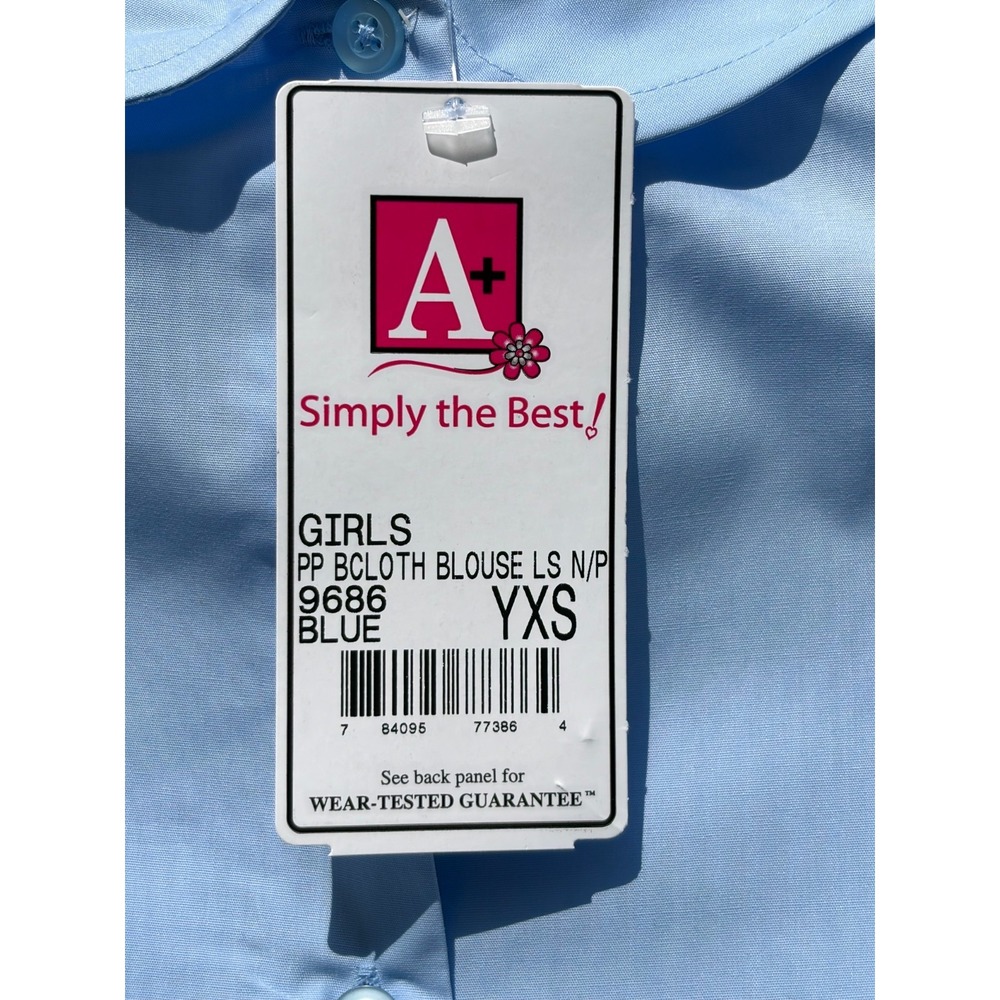 A+ School Apparel Girls Peter Pan Blouse Long Sleeve Blue Uniform Shirt YXS - Picture 5 of 10